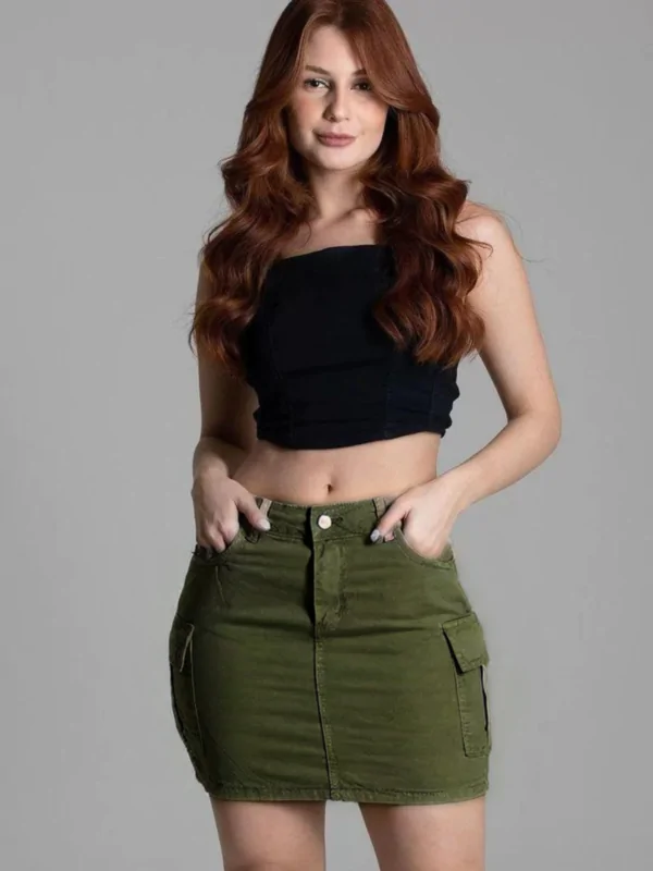 Saia mini Sawary Jeans - Verde Militar - 274667