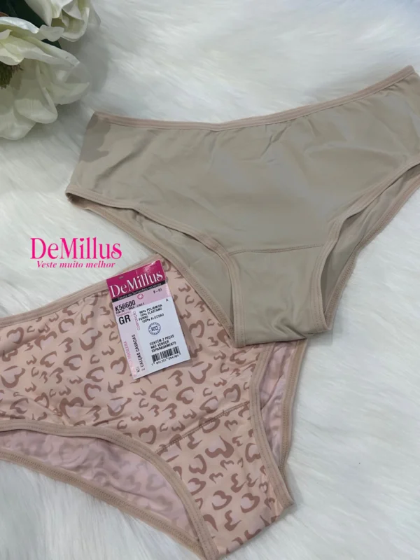 Kit 2 Calcinhas Cavadas Onca liso 2 DeMillus (K56600