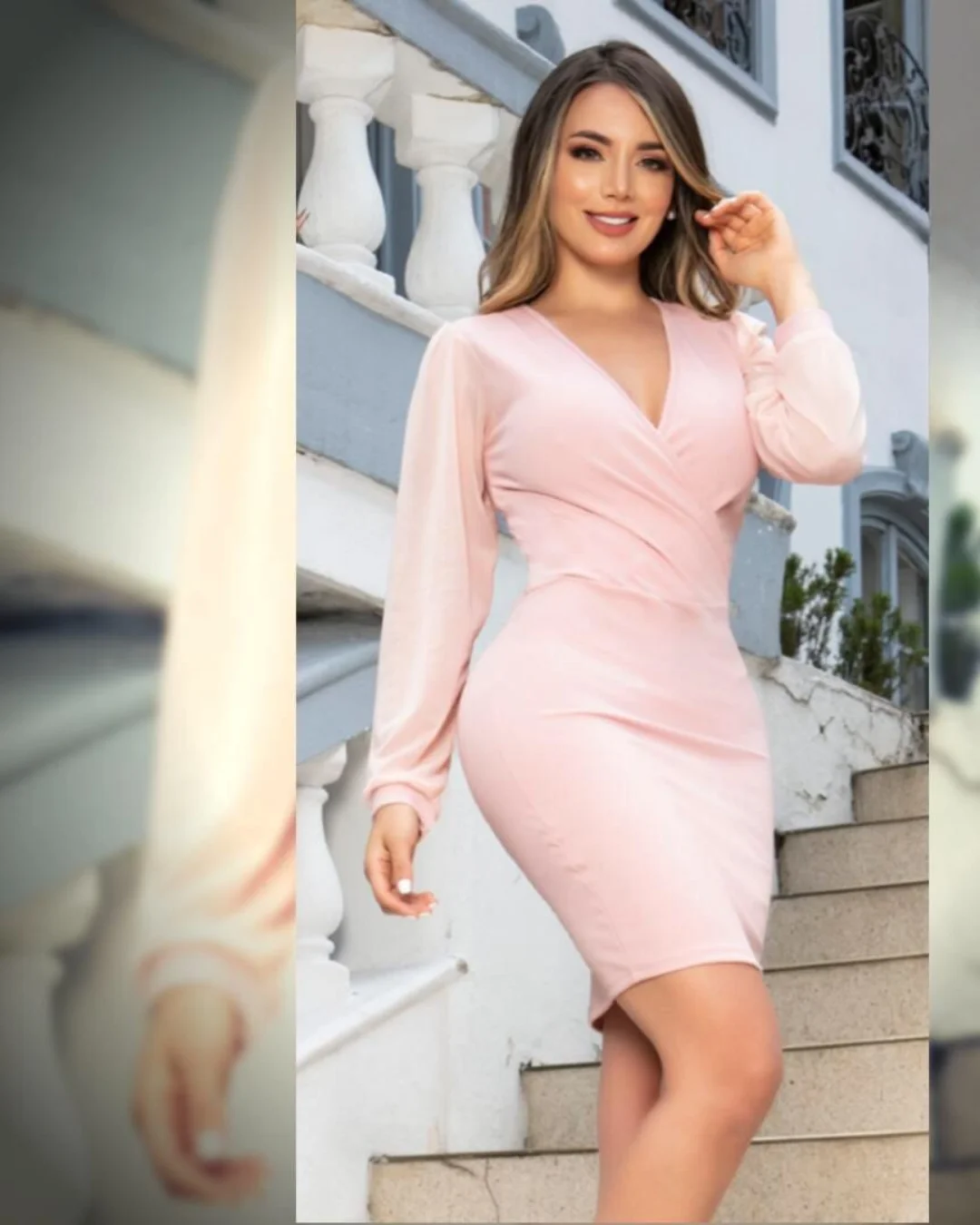 vestido colombiano justo e manga comprida em tule