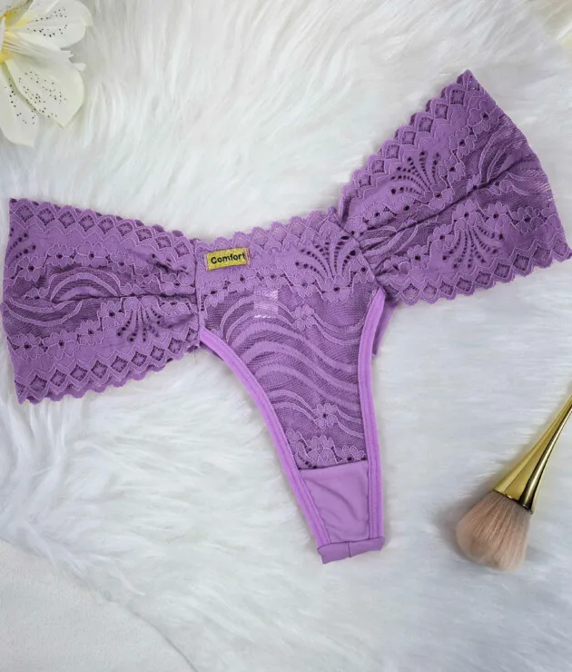 Calcinha Fio Duplo de Renda com Pala Larga Lateral – Mayte -Lilas - Imagem 2