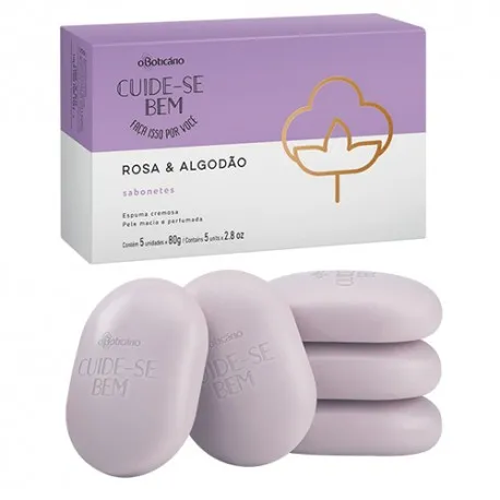 Sabonete em Barra Cuide-se Bem Rosa e Algodão 5 unidades 80g - oBoticário