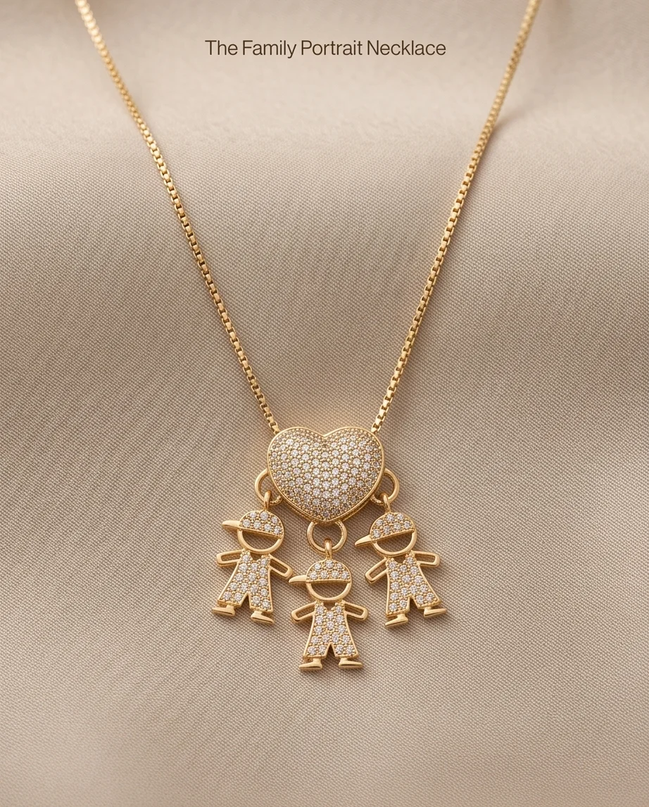 Colar Filhos 3 meninos dourado  -Classico Bijuteria